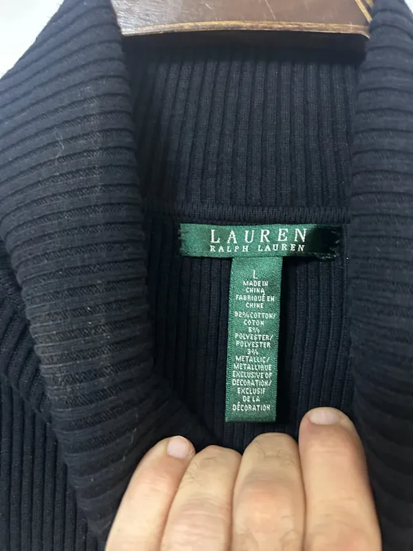 Lauren Ralph Lauren Black Turtleneck Sweater with Gold Stripes - Image 4