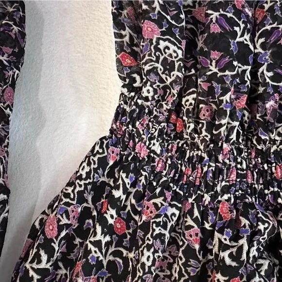 Misa Los Angeles Vera Floral Long-Sleeve Ruffle Blouse‎ Black Size Small - Image 7
