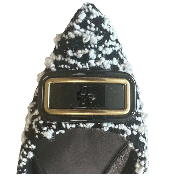 Tory Burch Georgia Boucle Tweed Pointed Toe Flats Black White 9.5 - Image 11