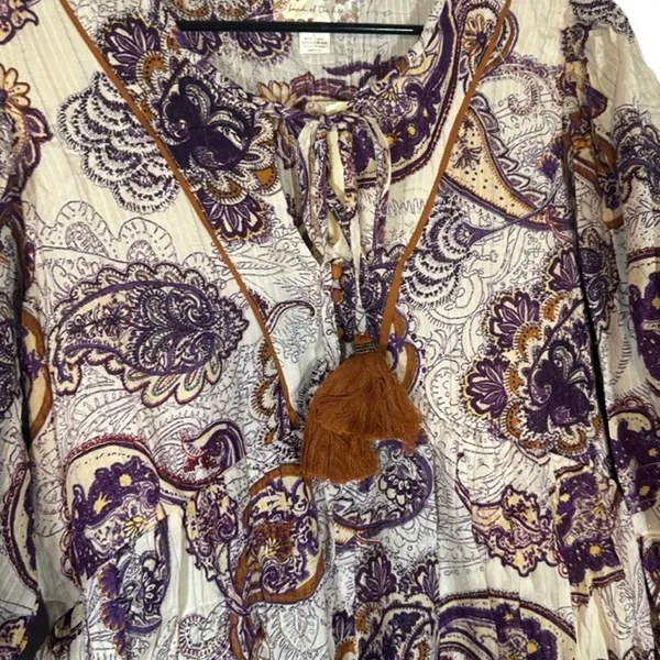 Band of The Free White & Purple Paisley Floral Boho Peasant Dress Women Sz L - Image 4