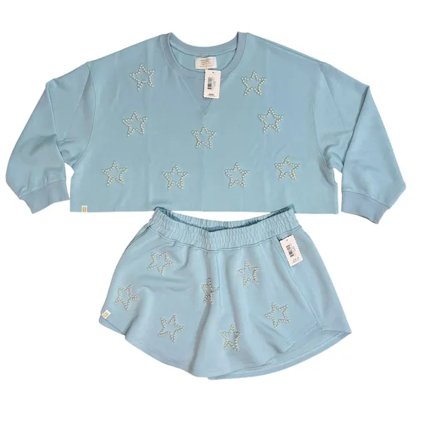 Simply Southern Ice‎ Blue Pearl Star Crop Sweatshirt and Skort Set XL NEW - Image 2