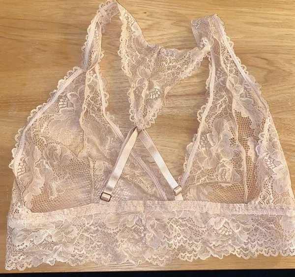 Savage X FENTY unlined plunge lace floral Racerback bralette beige size large - Image 13