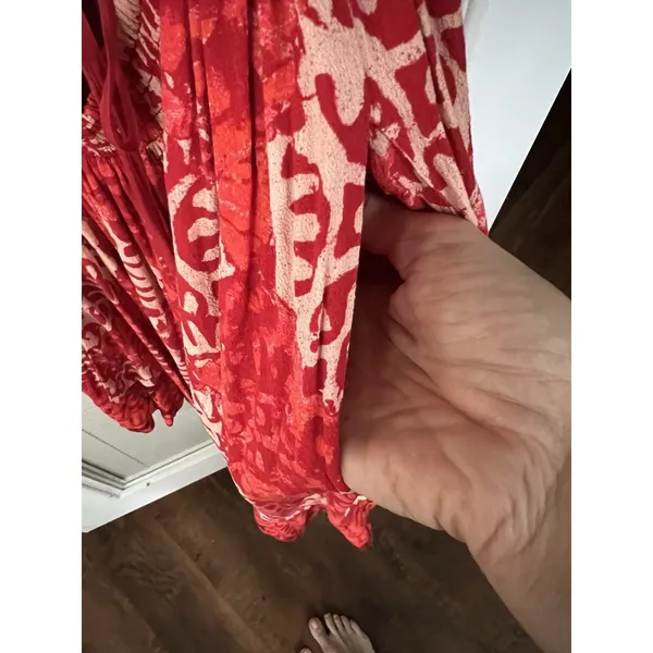 Free People Dress Beach Day Red And White‎ Halter Flowy Mini Boho Size L - Image 9