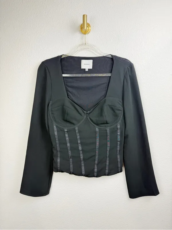 Reformation Amina Long-Sleeve Corset Bustier Sweetheart Neck Boning Top Size 12 - Image 2