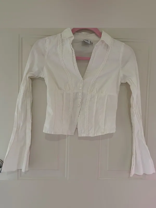 Princess Polly White Button Down Shirt with details size 0 - Image 2