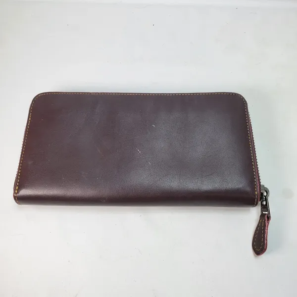 Coach Accordion Zip Wallet Check Burgundy Glovetanned Leather 24377 Pink Inside - Image 2