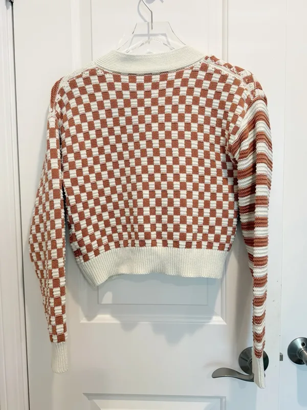 MORE TO‎ COME Sima Button Up Sweater Checkered Cropped Cardigan Brown Multi XS - Image 4