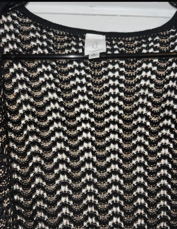 JONES NEW YORK Women’s Black Gold Metallic Long Dressy Open Cardigan SizeS - Image 2