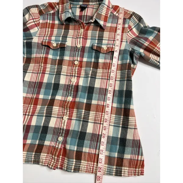 Patagonia Fjord Flannel Shirt Women's 8 Plaid Organic Cotton Button Up Red Teal - Image 6