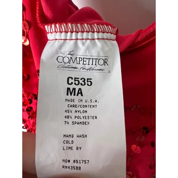 The Competitor Red Sequin Dance Costume Mini Dress Bodysuit MA Made in USA - Image 4