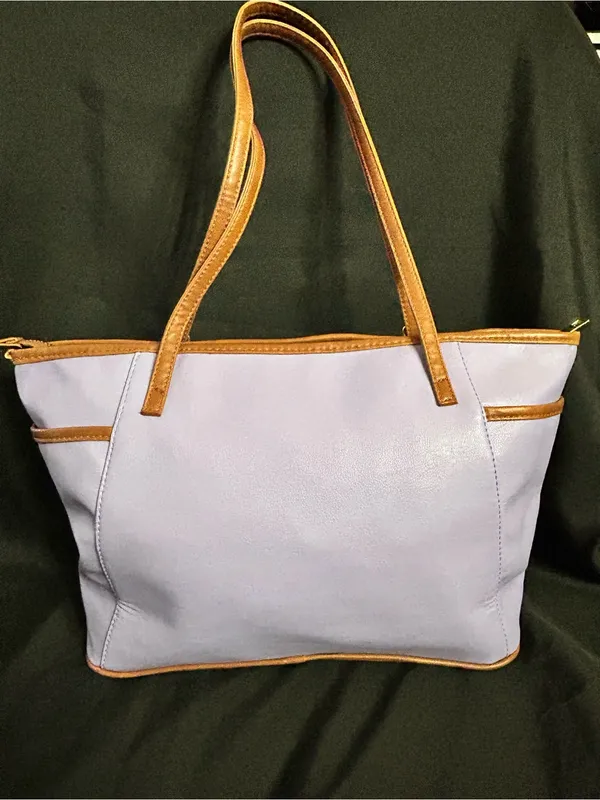 Women’s White & Lavender Tote Bag with Brown Trim & Gold Accent NWT - Image 2