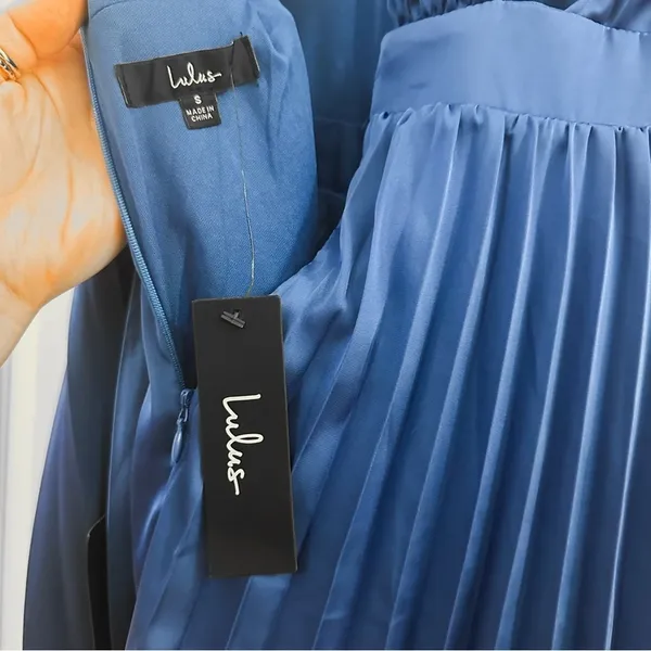 NWT Lulus Seriously Stunning Cerulean Blue Satin Pleated Backless Romper Small - Image 7