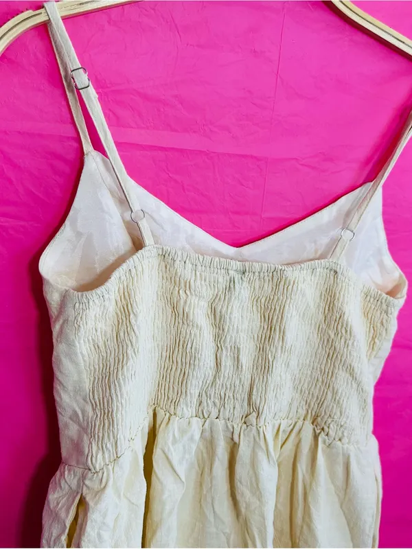 Lightweight Cream Tiered Mini Dress with Spaghetti Straps - Image 13