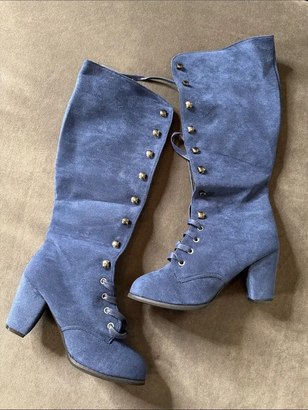Tall Blue Faux Suede Lace-Up Women’s Boots Size 7 (38) NEW - Image 6