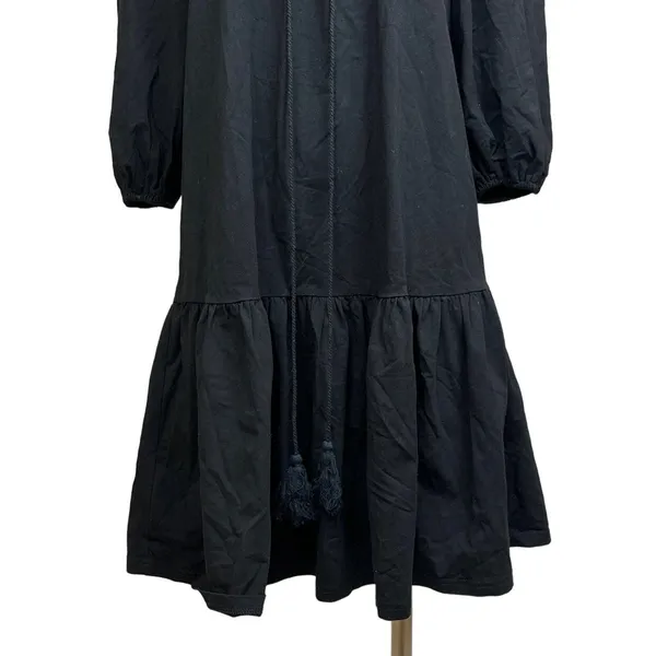 Blank Black Balloon Sleeve Tassel Tie Neck Split V-Neck Tiered Midi Dress Sz XS - Image 5