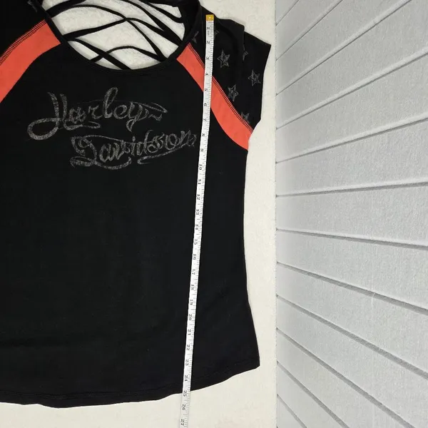 Harley Davidson Cross Back Graphic Cap Sleeve Tshirt‎ Black Size L - Image 6