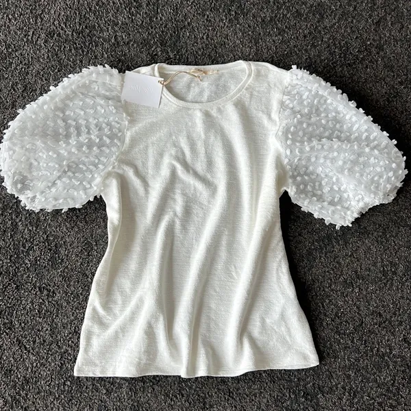 la ven pom pom sleeves top White Size M - Image 2