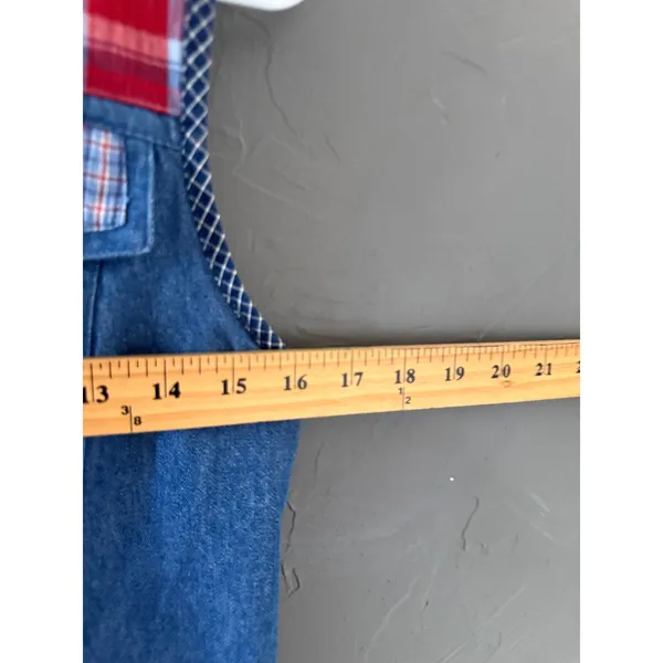 Vintage Patchwork Denim Vest Blue Red Plaid Floral Star Button Cottagecore Top - Image 5