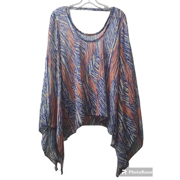 Karlie Sheer Kimono‎ Top Open Front Cover Up Flowy Blue Orange Pattern Size Free - Image 2
