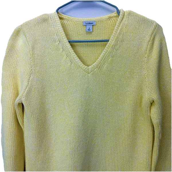 LL Bean Butter Yellow V Neck‎ Pullover Cotton Tunic Sweater Size SMALL - Image 4