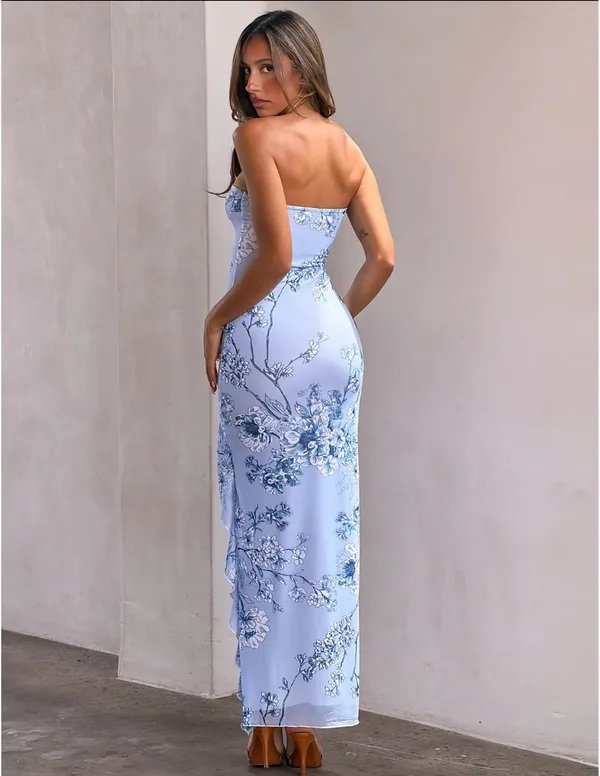 Blue Floral Maxi Dress With Slit - Image 2