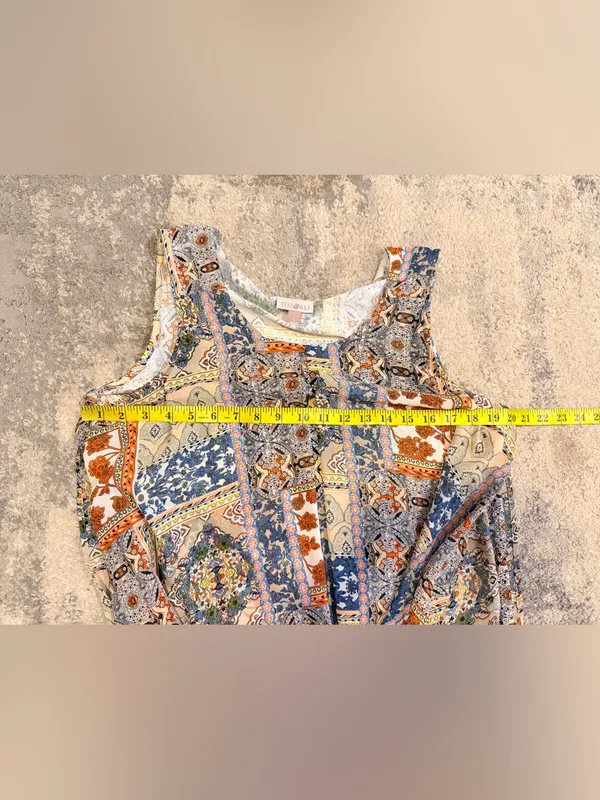 Roz & Ali Patchwork Print Tank Top - Blue & Cream - Image 5