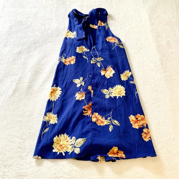 Lulus Floral Halter Shift Dress Womens Size S Blue Yellow Mini‎ Summer DD2546 - Image 7
