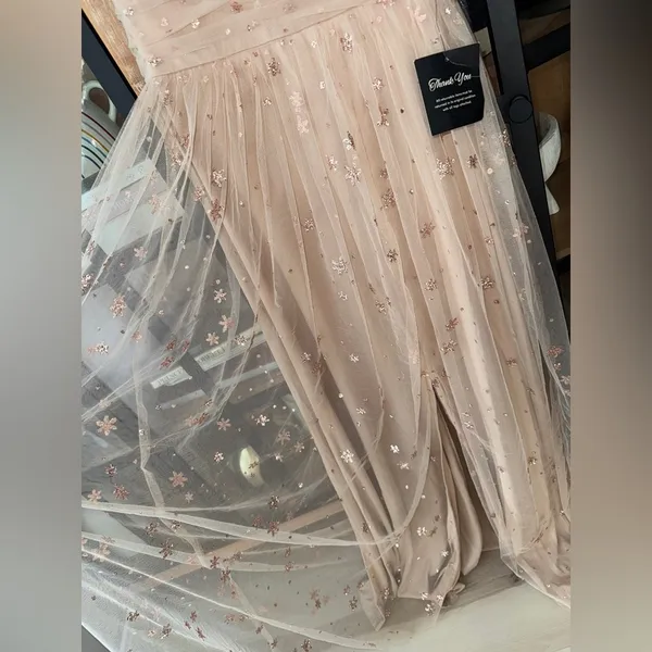 Altar'd State Tulle maxi dress ruffle flutter sleeve glitter stars formal sparkly vneck aster - Image 9