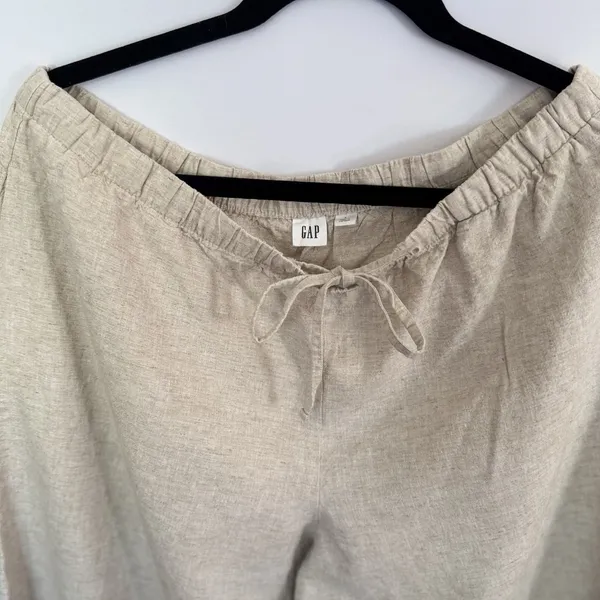GAP Women's Beige Linen Blend Wide Leg Drawstring Pants Lightweight Size L - Image 2