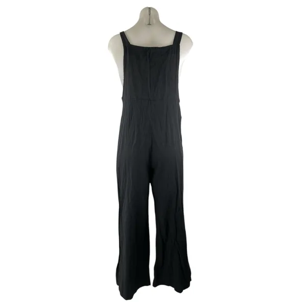 Evellyhootd Womens Black Sleeveless Pocket Wide Leg Overall Romper Jumpsuit Sz L - Image 2