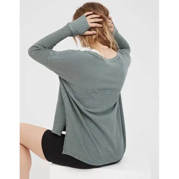 OFFLINE by Aerie Waffle Henley Women XL Gray Excellent Thumbhole 2162-1396 - Image 3