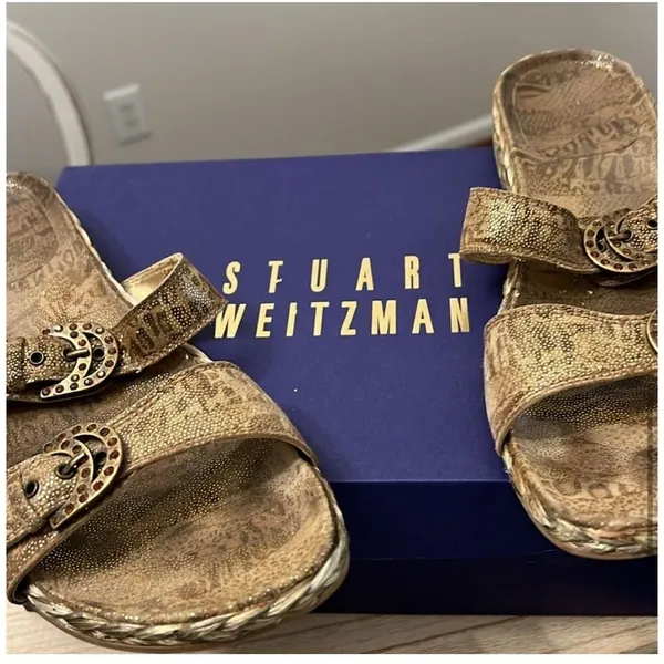 Stuart Weitzman Women's Slide Sandals Brown Size‎ 8.5 Elegant Design - Image 11