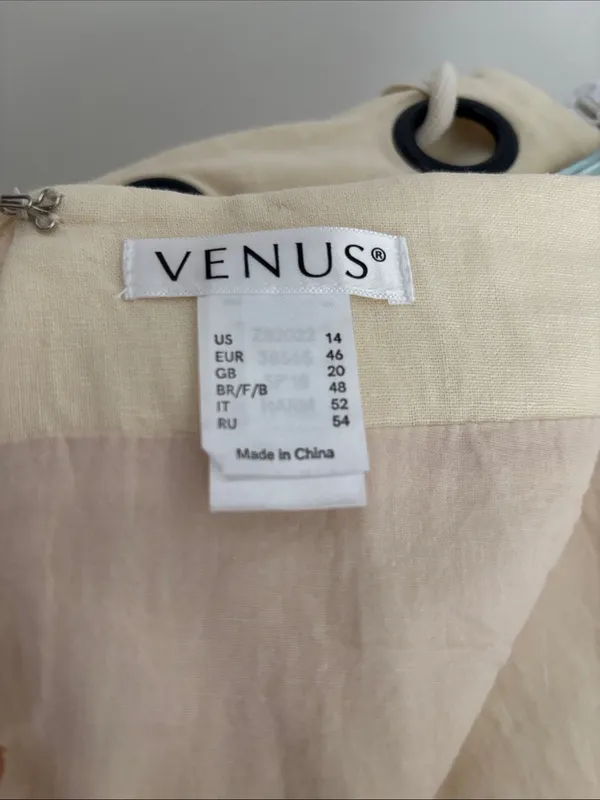 VENUS Cream Linen Blend Midi Skirt with Side Grommet Tie Side Slit Women’s Sz 14 - Image 5