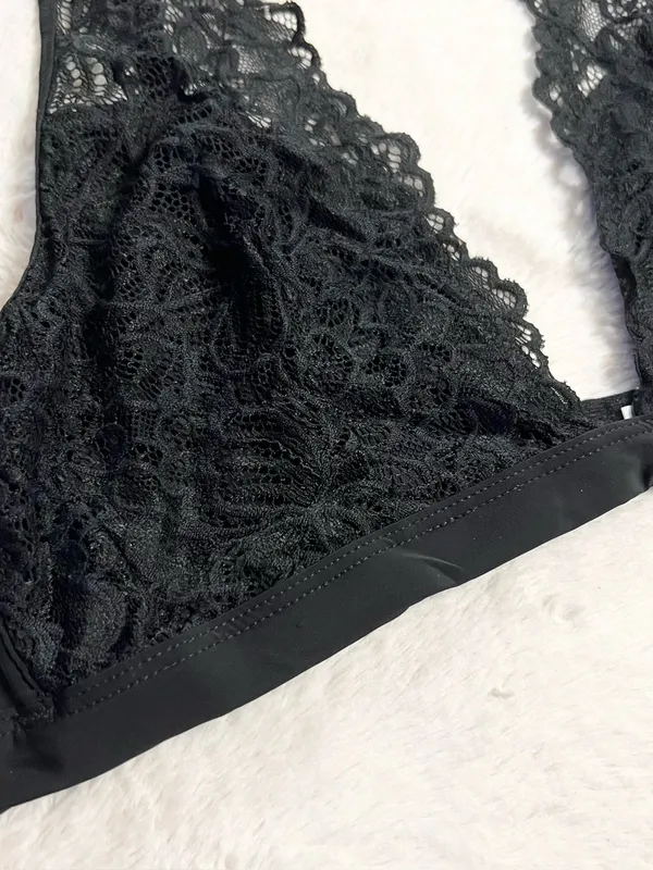 Xhilaration Black Deep Plunge Wire Free Lace Bralette Size Large - Image 6