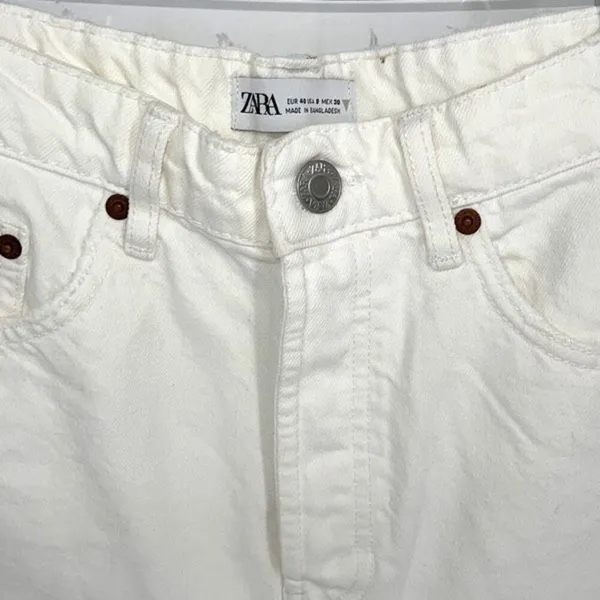 Zara Womens Frayed Hem High Rise Button Fly Denim Shorts‎ White Size 8 - Image 2