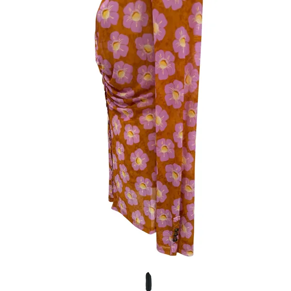 Free People Lucky Shirt Mesh Floral Ruched Button Front‎ Coffee Combo Medium - Image 8