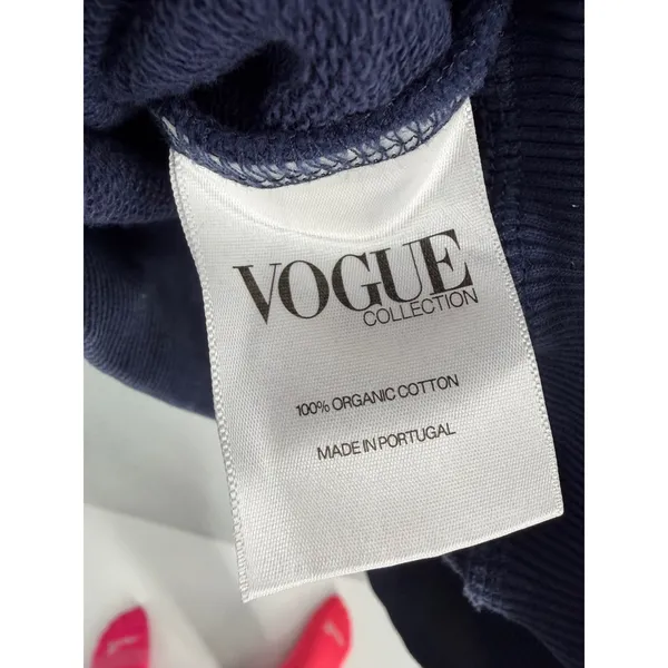 Vogue Women Sweatshirt Navy Blue Tonal Embroidered Logo Organic Cotton Medium - Image 5