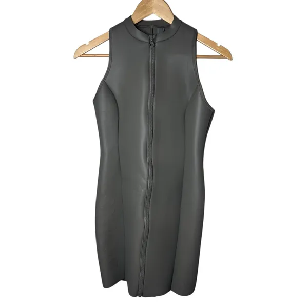 NEW Skims Grey Chalk Rubberized Scuba Swim Zip Up Mock Neck Dress Sporty - Image 3