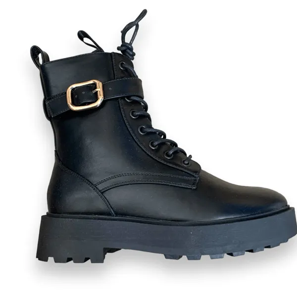 ASOS Design Ali Boots Black Wide Fit Chunky Lace Up Ankle Buckle Detail 7 - ASOS - Image 2