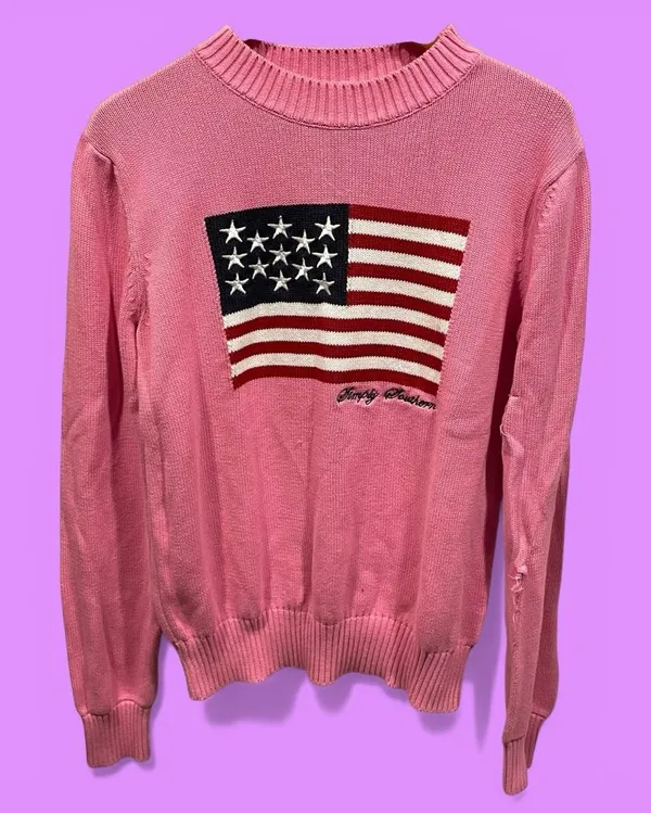Cute cotton candy pinky american flag Simply Southern chunky sweater USA ‘Merica - Image 2
