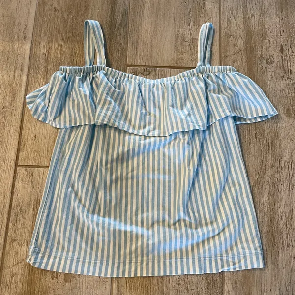J.Crew Blue and White Striped Off the Shoulder Top Size S - Image 3
