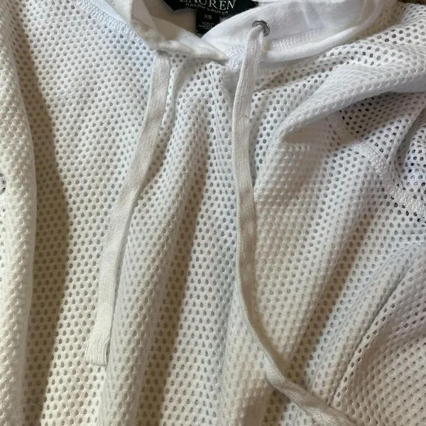 Ralph Lauren LRL Sweater Womens Large White Pullover Hoodie Thermal Waffle Knit - Image 7