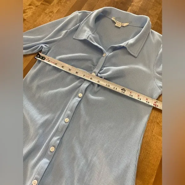 AMERICAN EAGLE Ribbed Knit Long Sleeve Midi Button Up Dress Baby Blue‎ XL - Image 6