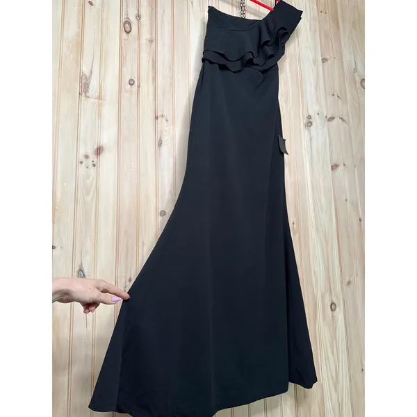 NWT Lulus Grand Beauty Black Ruffled One-Shoulder Mermaid Maxi Dress Goth Size L - Image 5