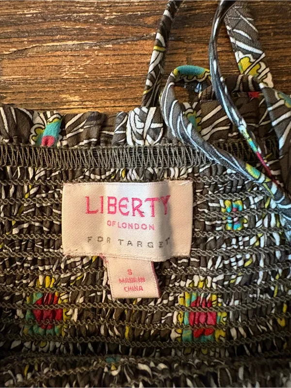 Liberty of London Target Sundress Womens Small Grey Peacock Tiered Ruffle EUC - Image 4