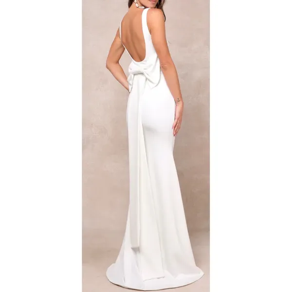 NWOT Lulus Size Medium Loving Fate White Bow Square Neck Backless Maxi Dress - Image 4