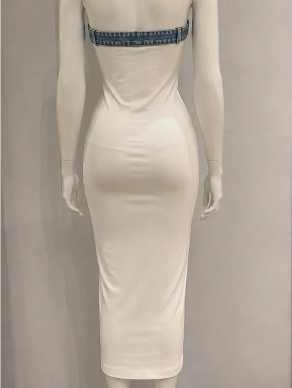 LU♥NYC White Strapless Bodycon Midi Dress L - Image 3