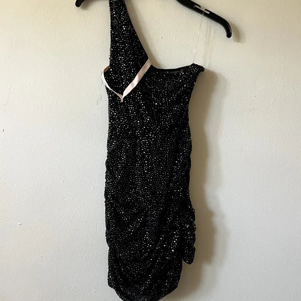 Oh Polly Zahira Embellished One-Shoulder Mini Dress in Black Size 4 New - Image 11
