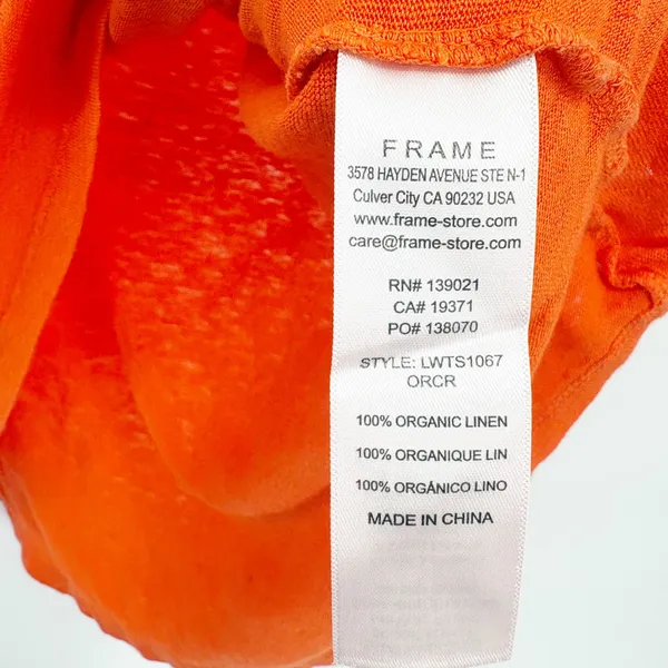 FRAME Womens Orange Organic Linen Scoop Neck Relaxed Cap Sleeve Basic Tee Size M - Image 5