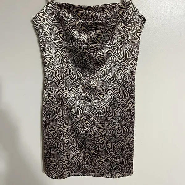 Urban‎ Outfitters UO Cole Swirl Sateen Mini Dress Size Medium Brown & Tan - Image 2